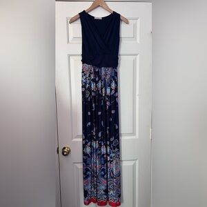 Gilli Navy Blue and Paisly Print Sleeveless Maxi Dress Size Small